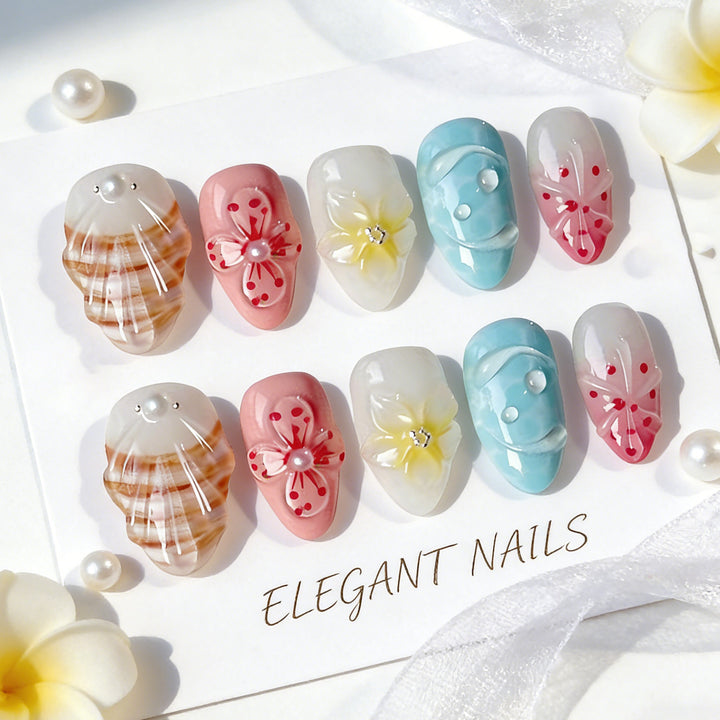 Artificial nail set with elegant rose and gold embellishments Kalsten