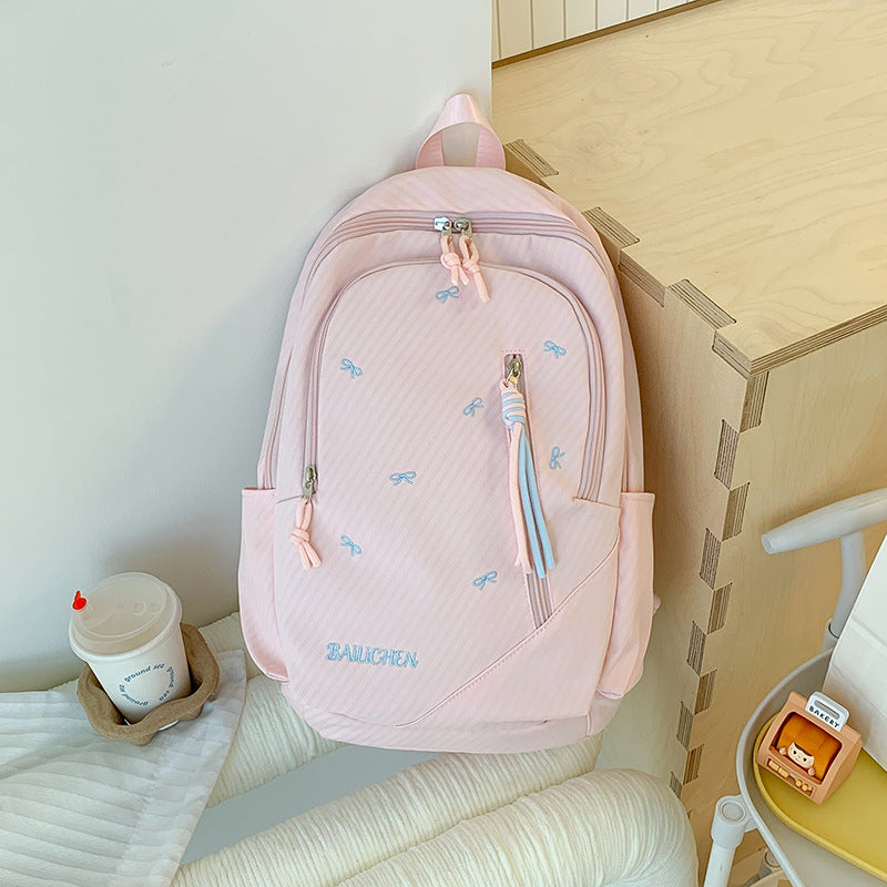 Stylish Embroidered Bow-Accent Casual Backpack Kalsten