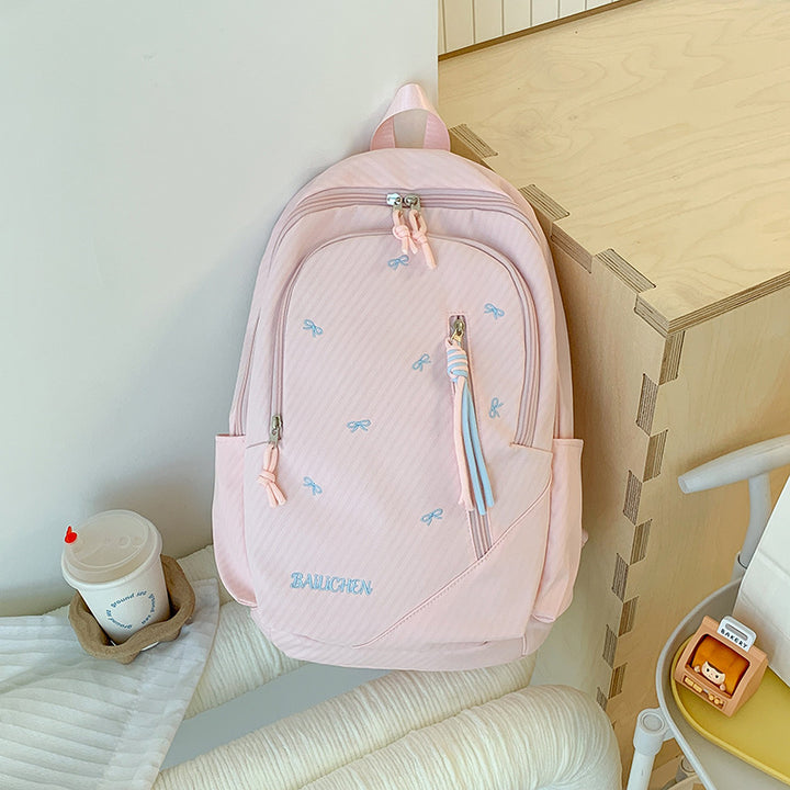 Stylish Embroidered Bow-Accent Casual Backpack Kalsten