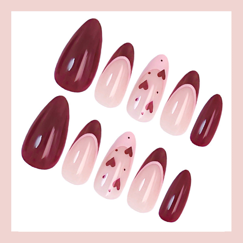 Acrylic nail set with romantic heart designs and elegant shine Kalsten