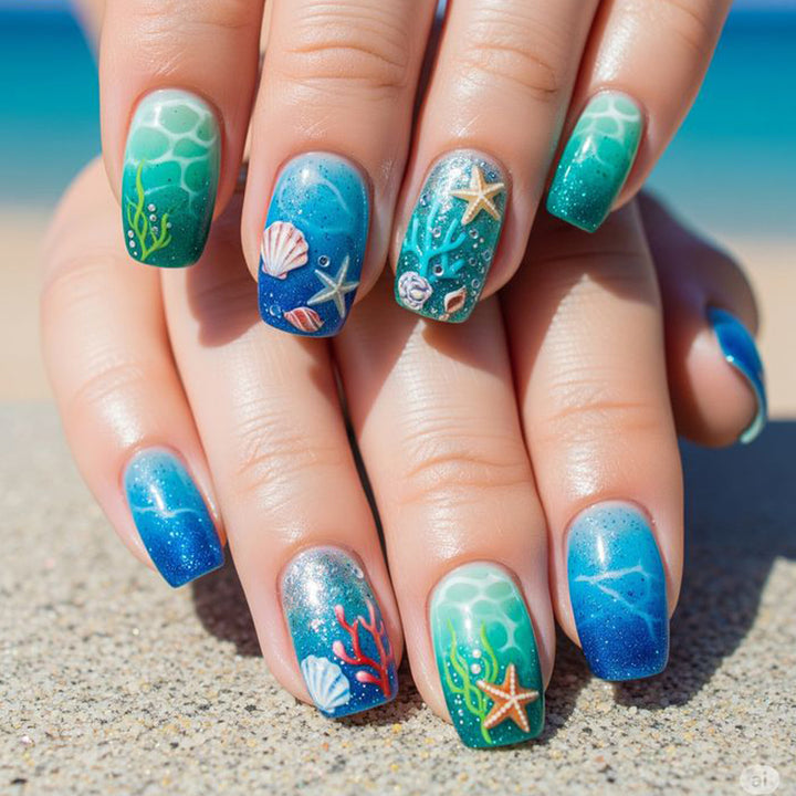 Ocean-Inspired Acrylic Nail Art Set Kalsten