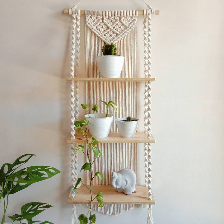 Macrame Plant Shelf with Decorative Hanging Design Kalsten