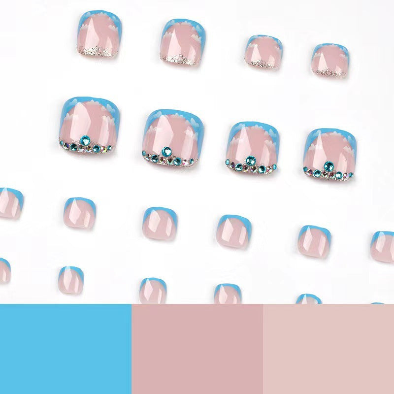 Artistic Press-On Toenails Set with Cloud Design