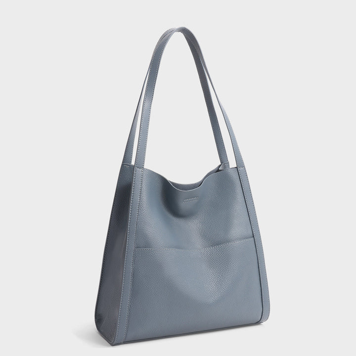 Pebbled Leather Slouchy Hobo Shoulder Bag with Long Strap and Front Pocket