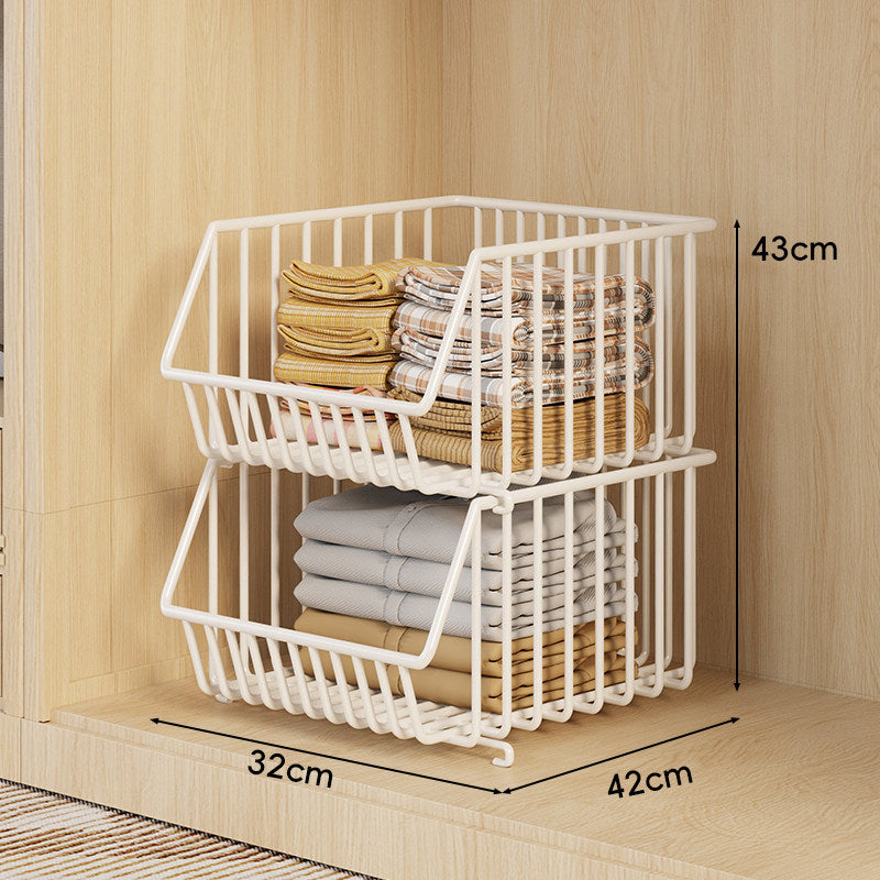 Three-Tier Stackable Wire Closet Basket Organizer