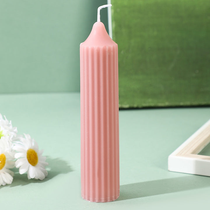 Ribbed Vertical-Fluted Decorative Pillar Candle with Premium Wax Blend