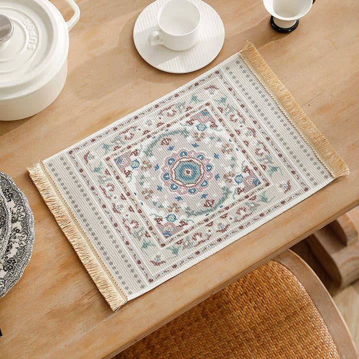 Short-pile decorative bathroom and runner carpet in oriental medallion style with fringes Kalsten