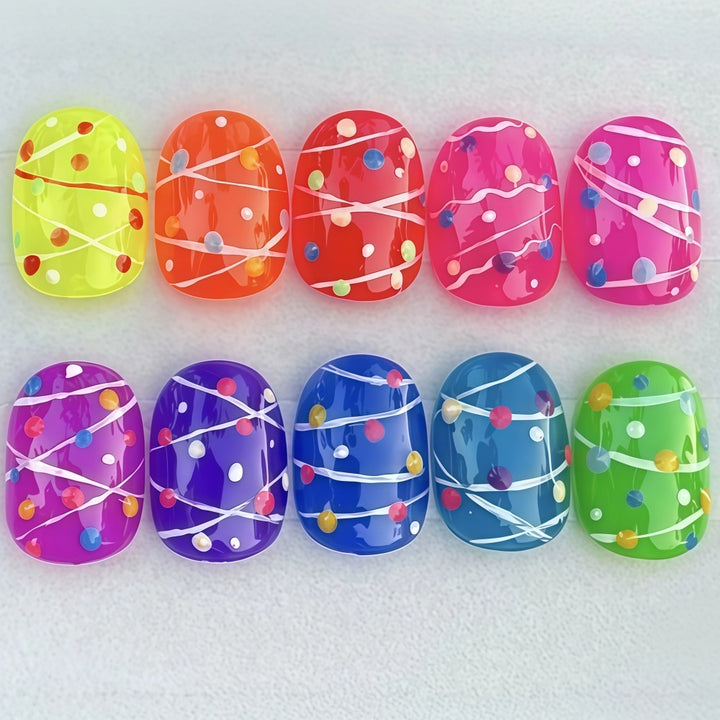 Colorful playful design artificial nails Kalsten