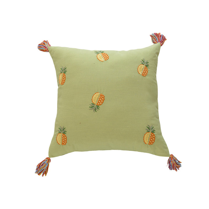 Embroidered Pineapple Tassel Decorative Throw Pillow