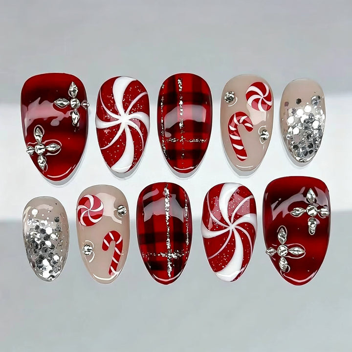 Festive Press-On Nail Art Set with Holiday Patterns Kalsten