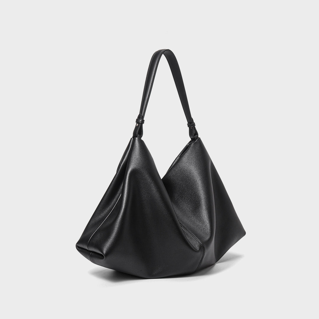 Sculptural Slouch Hobo Shoulder Bag with Contrast Top Handle
