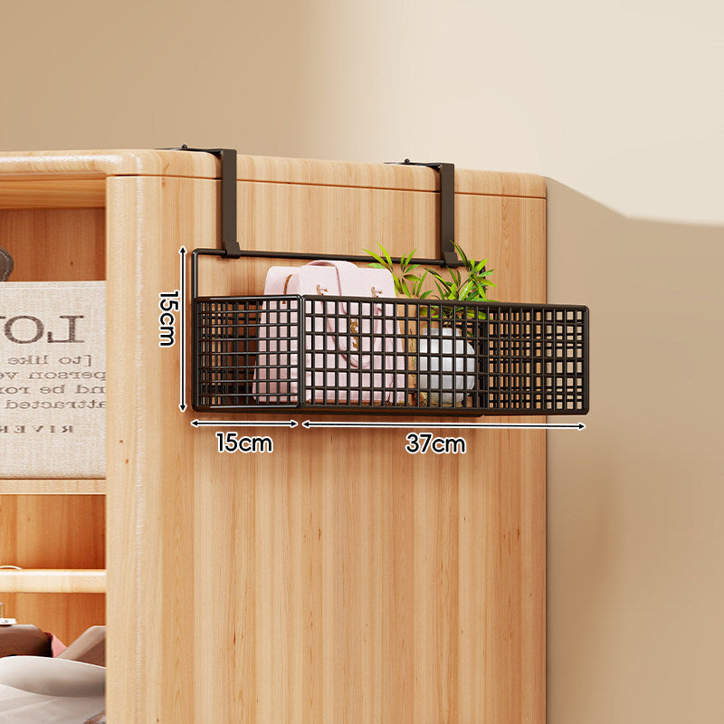 Over-the-Door Metal Grid Hanging Organizer with Four Stackable Baskets and Hooks