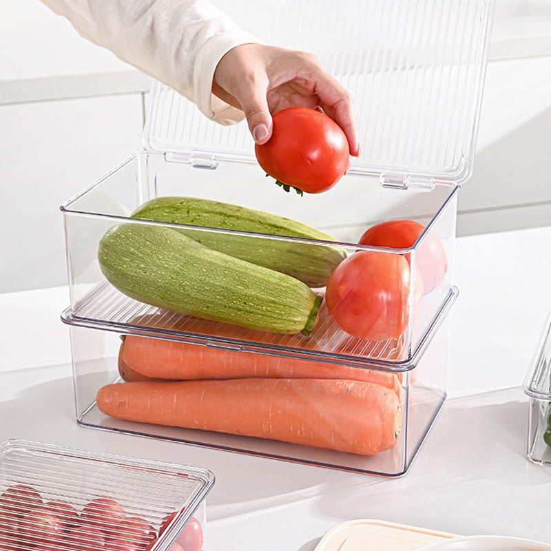 Plastic storage box with ribbed clip lid and stackable design