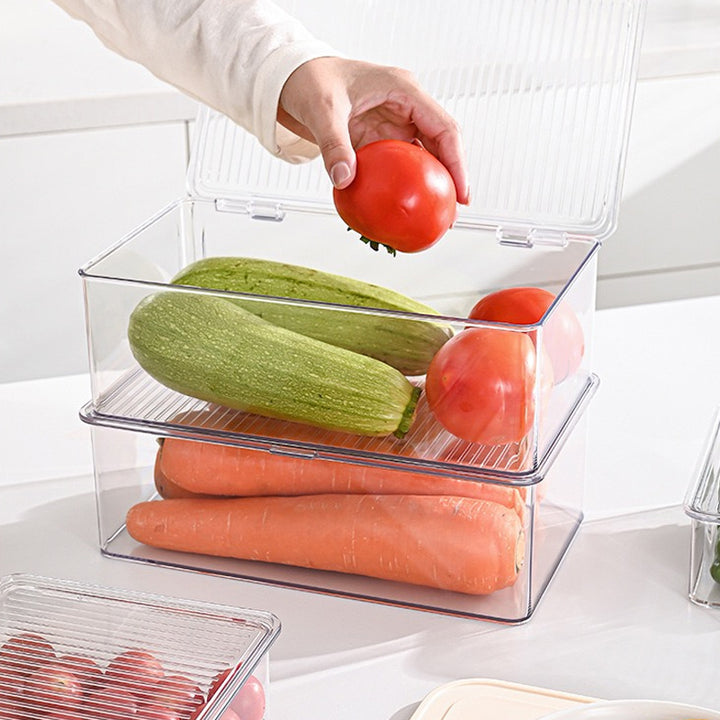 Plastic storage box with ribbed clip lid and stackable design