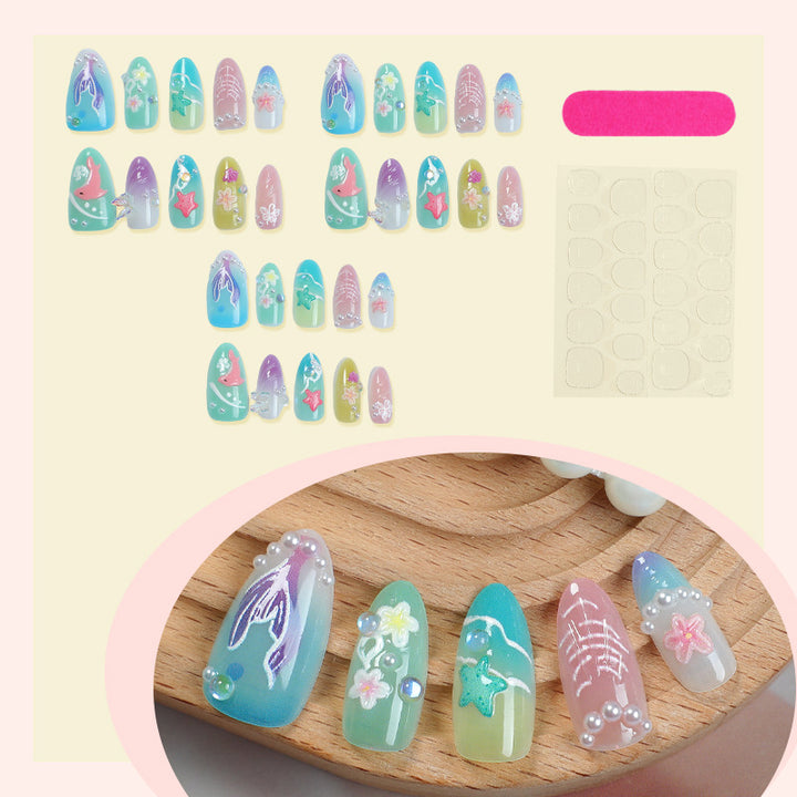 Artificial nail set with maritime motifs and floral accents Kalsten