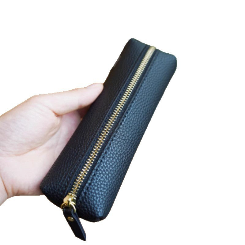 Textured Leather Zippered Pencil Case
