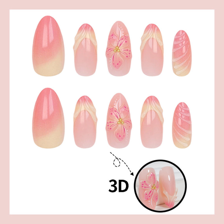 Artificial nail set with delicate floral designs and modern ombre effects Kalsten