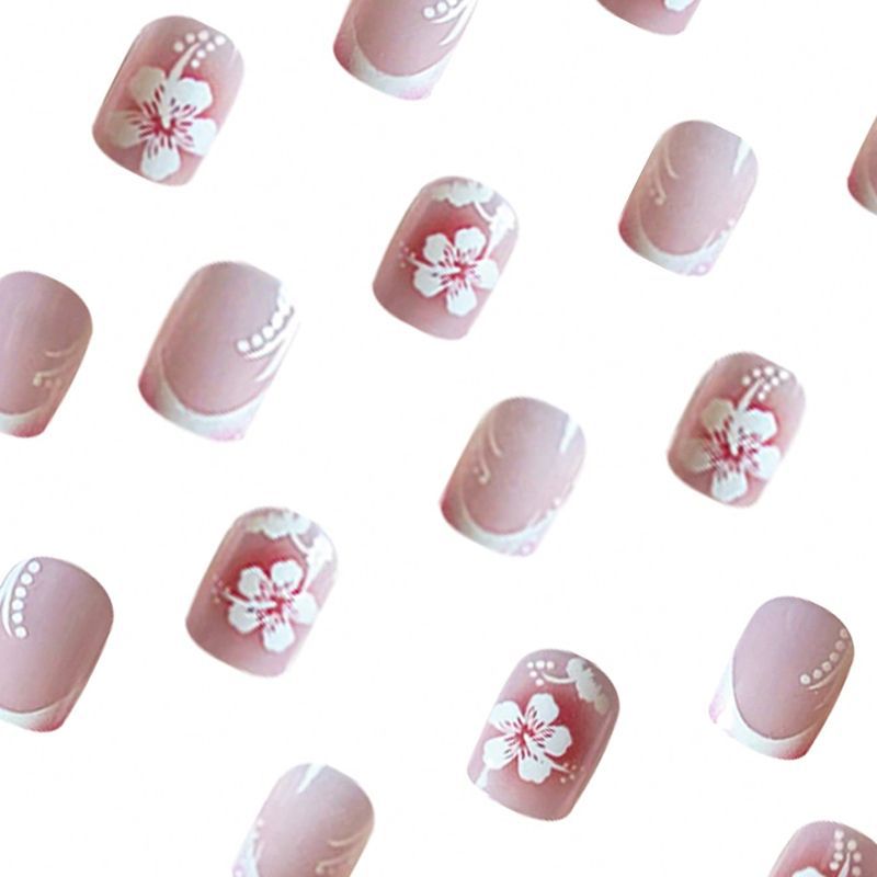Acrylic nail set with elegant flower and French tip designs Kalsten