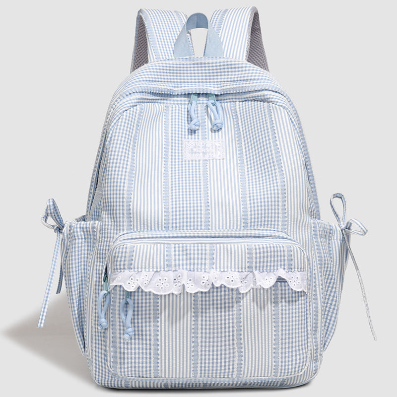 Stylish Striped Backpack with Lace Trim Kalsten