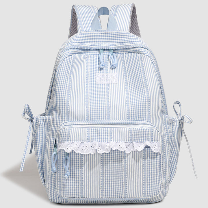 Stylish Striped Backpack with Lace Trim Kalsten
