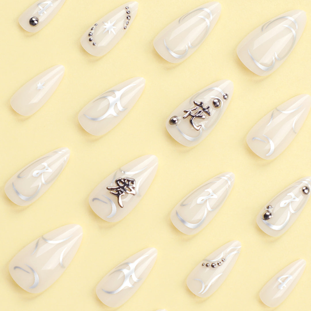 Artistic acrylic nails with elegant glitter patterns Kalsten