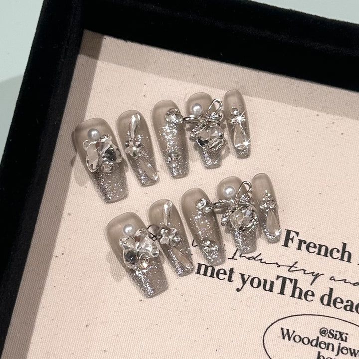 Alluring Crystal-Embellished Press-On Nail Set