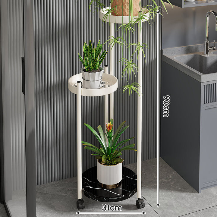 Rolling Vertical Plant Stand with Marble-Effect Base and Locking Casters