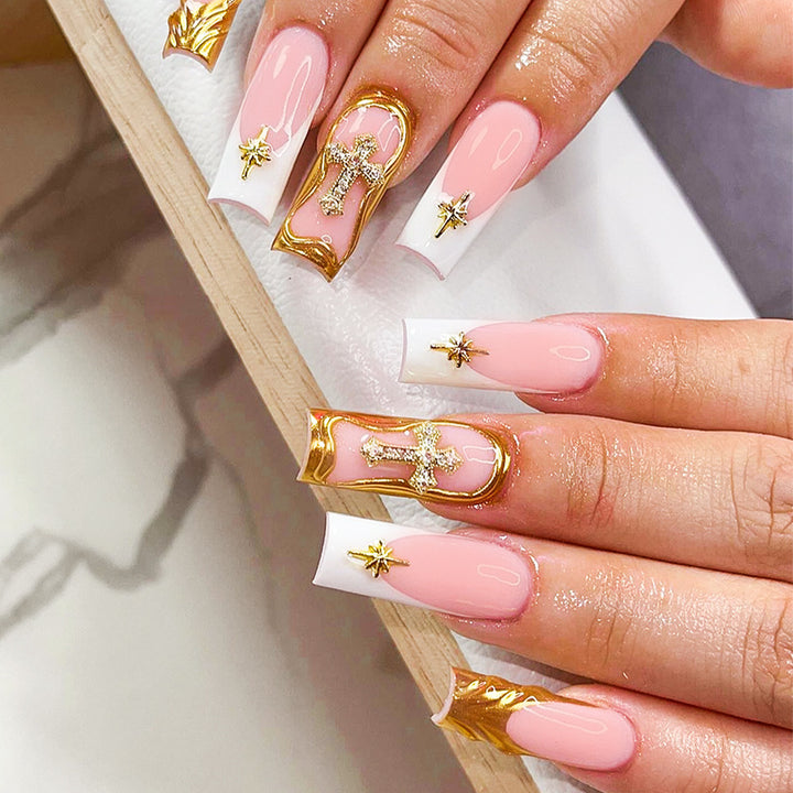 Artificial nail set with romantic flower and glitter accents Kalsten