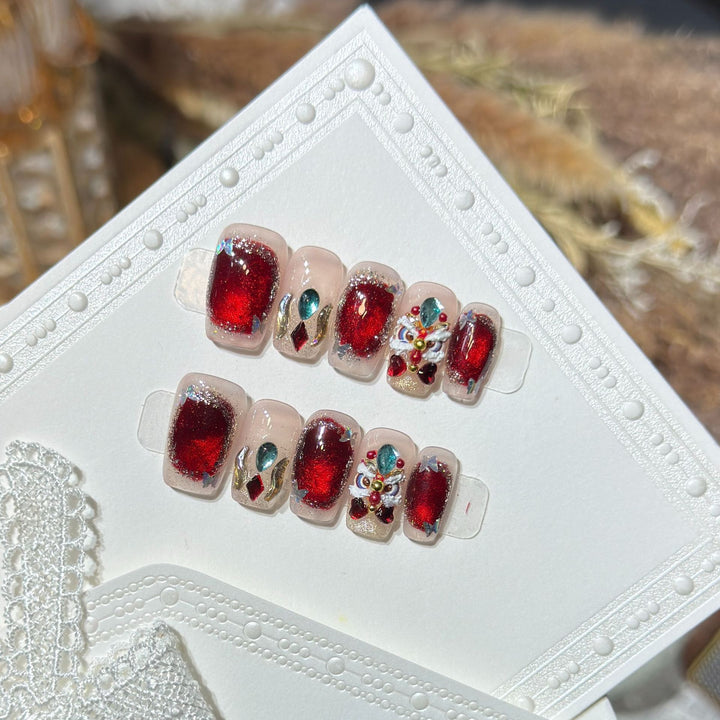 Decorative Press-On Nail Art Kit with Gemstone Accents Kalsten