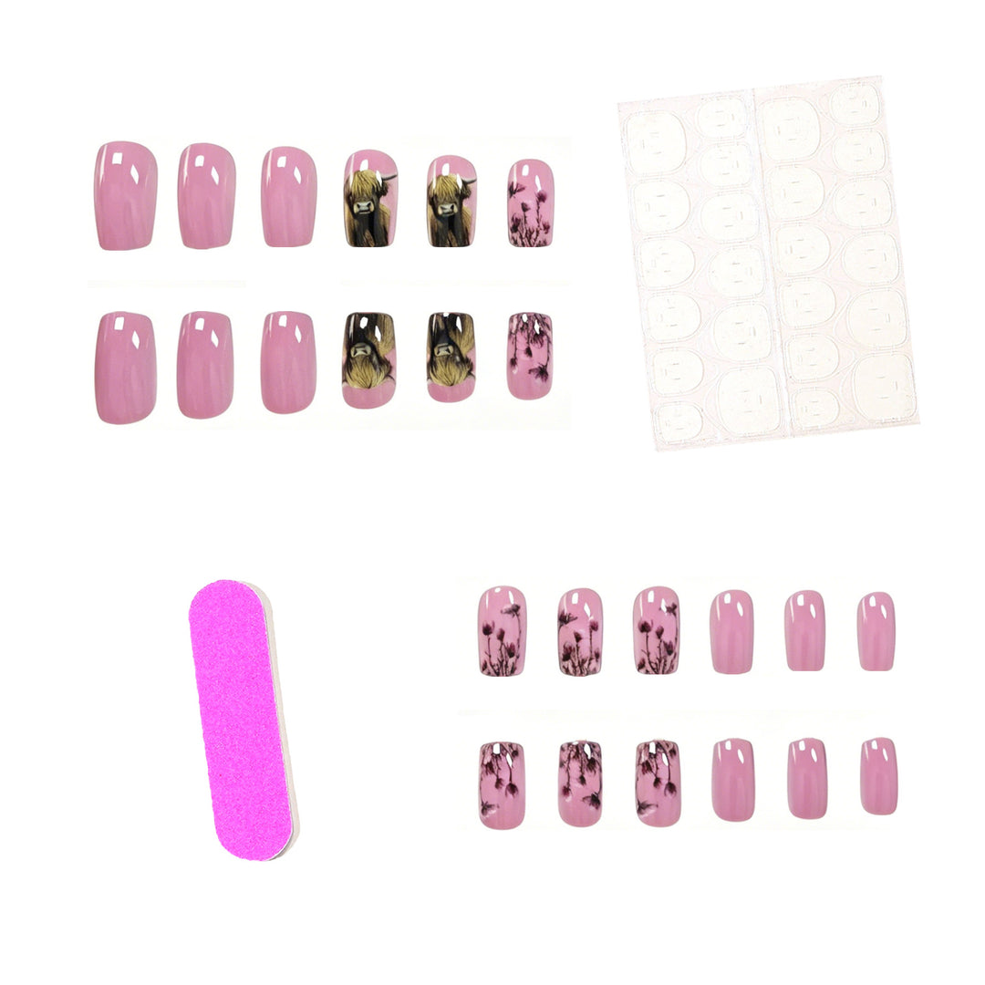 Floral-Themed Highland Cattle Nail Art Kalsten