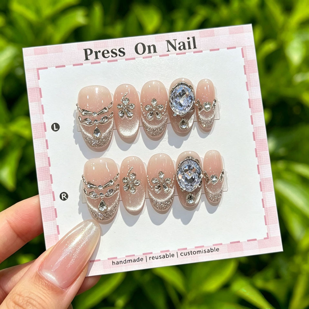 Artistic Press-On Nail Set with Floral and Patterned Designs