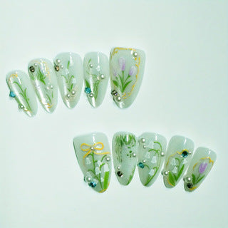 Floral Decorative Press-On Nail Extensions Kalsten