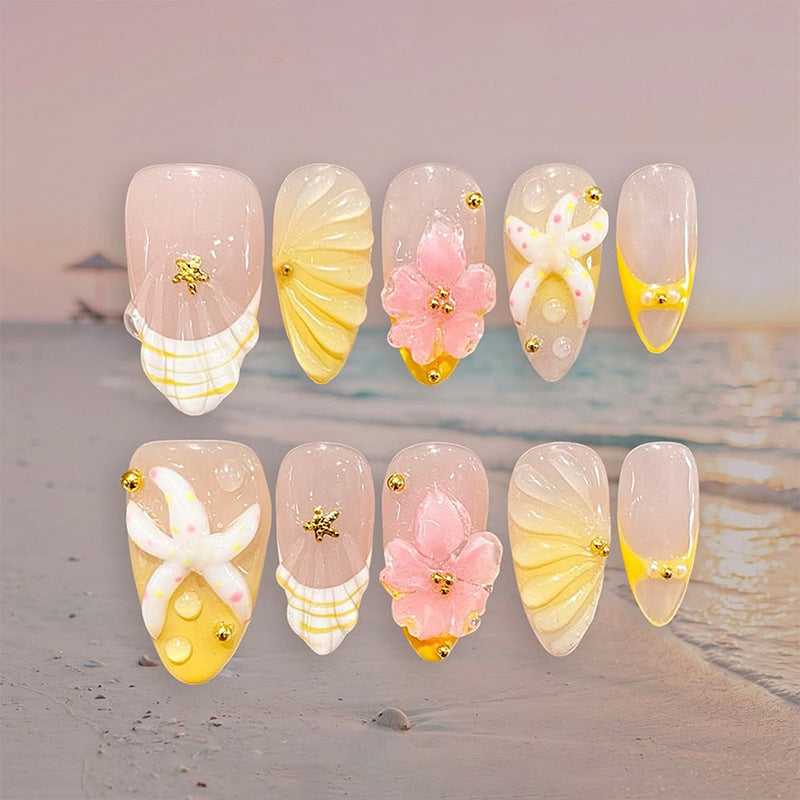 Artificial nails with floral glitter pattern Kalsten