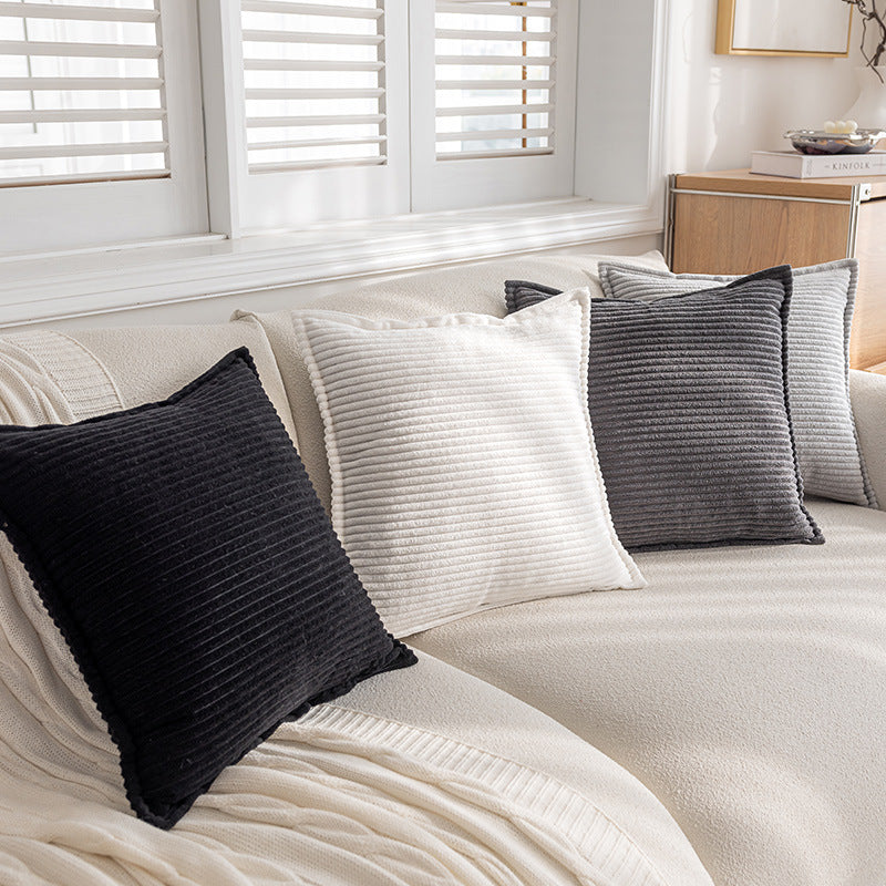 Decorative Ribbed Corduroy Throw Pillow Cover Square Accent Cushion