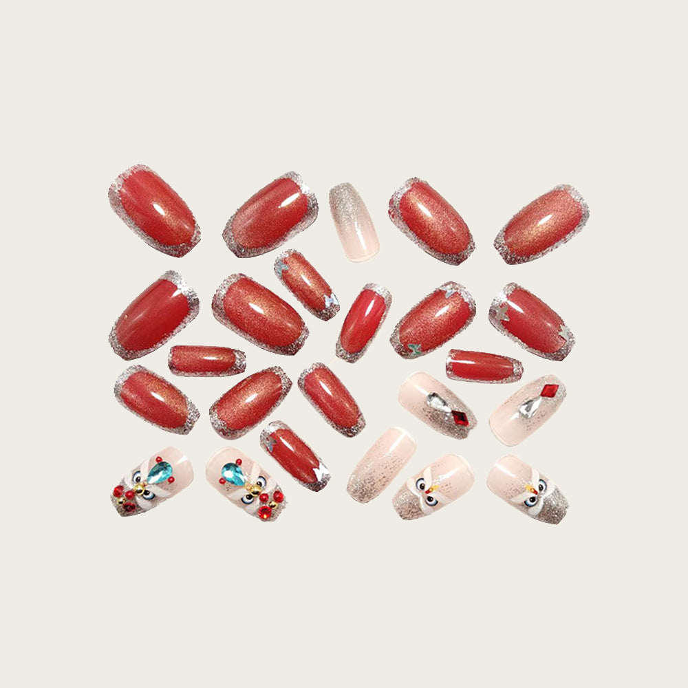 Artificial nails with glitter and gemstone applications Kalsten