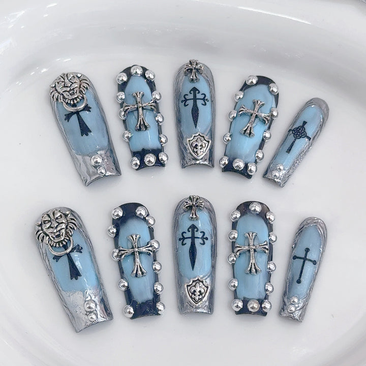 Decorative 3D Press-On Nail Set with Gothic Elements