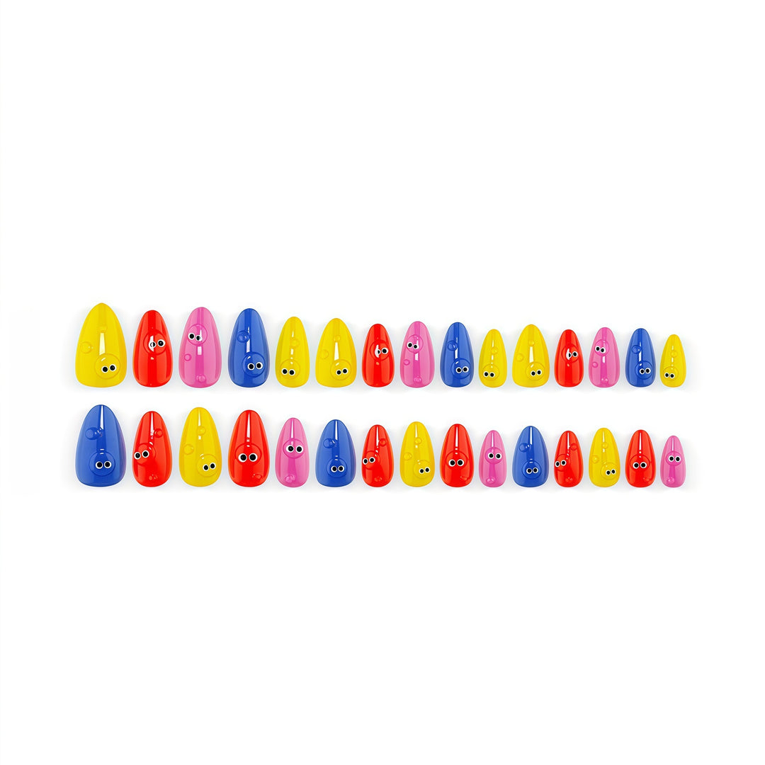 Creative artificial nails with funny faces and colorful accents Kalsten