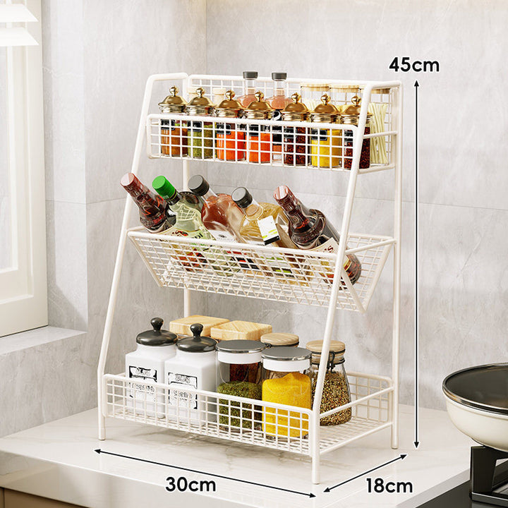 Three-Tier Mesh Countertop Kitchen Organizer Rack for Bottles and Spices