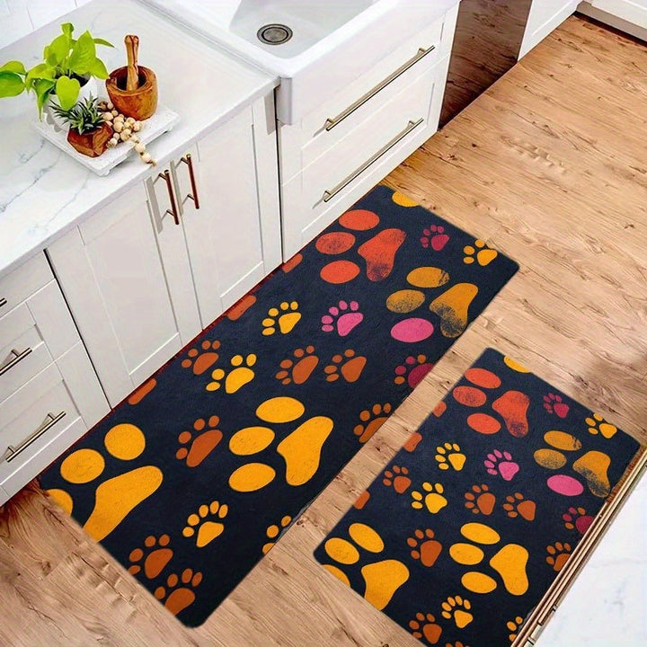 Playful Paw Print Kitchen Mat Set