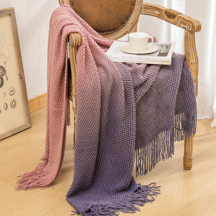 Luxury Textured Fringed Throw Blanket Kalsten