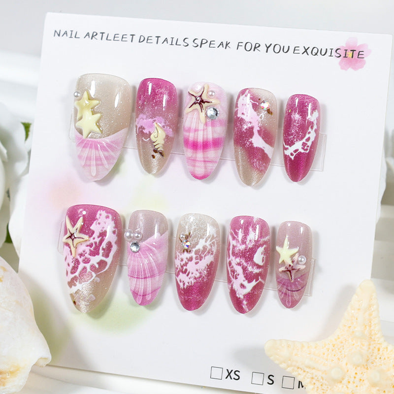 Artificial nail set with maritime shell and star pattern Kalsten