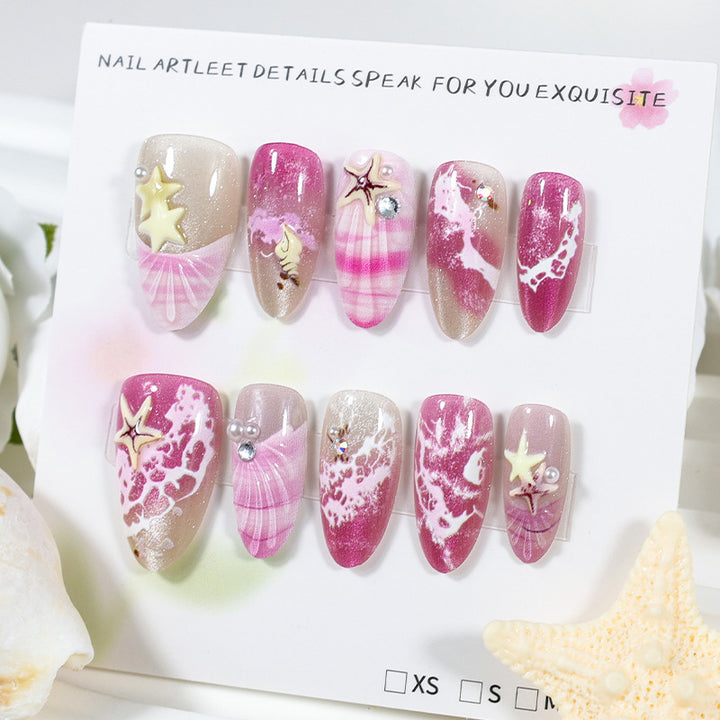 Artificial nail set with maritime shell and star pattern Kalsten