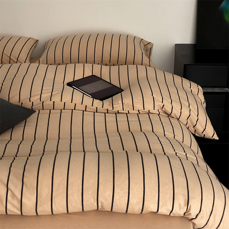 Striped Duvet cover set made of cotton percale with a light quilted look
