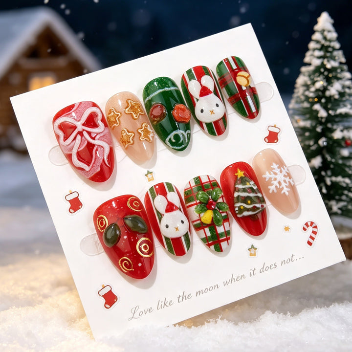 Festive Winter-Themed Playful Press-On Nail Art Set