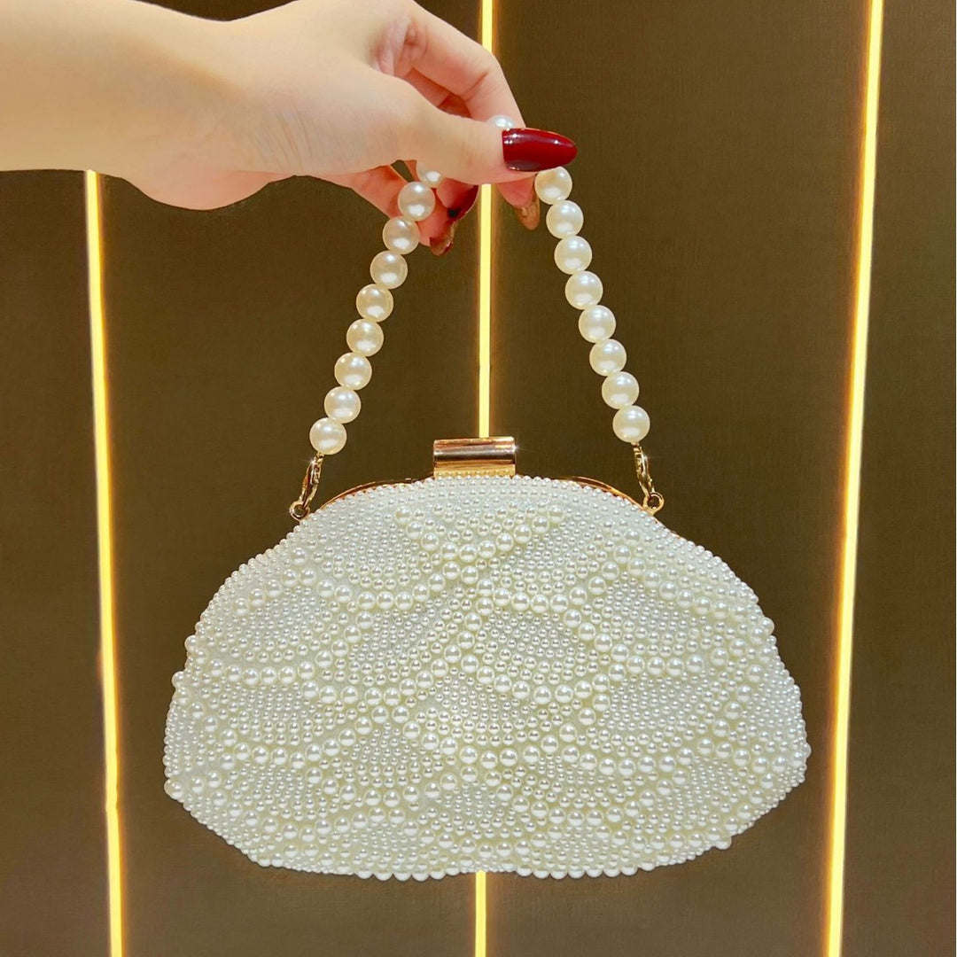 Pearl-Embellished Handheld Evening Purse
