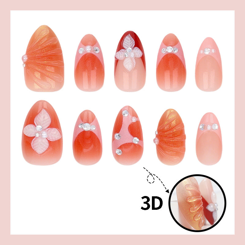 Acrylic Nail Set with Elegant 3D Flower Decorations and Glitter Accents Kalsten