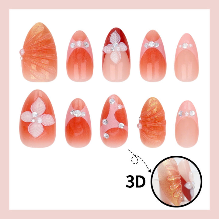 Acrylic Nail Set with Elegant 3D Flower Decorations and Glitter Accents Kalsten