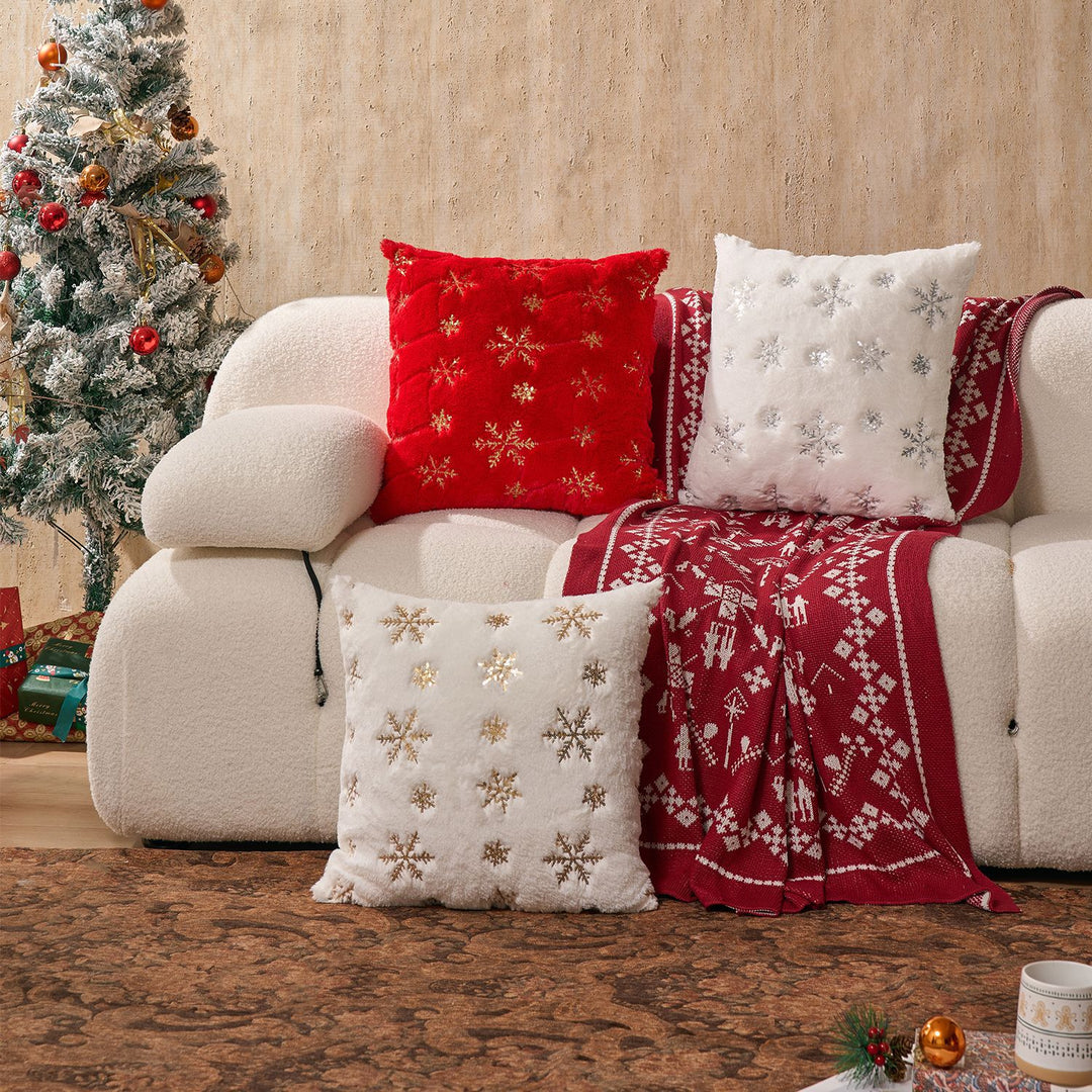 Plush Holiday Sequin Snowflake Accent Pillow Cover