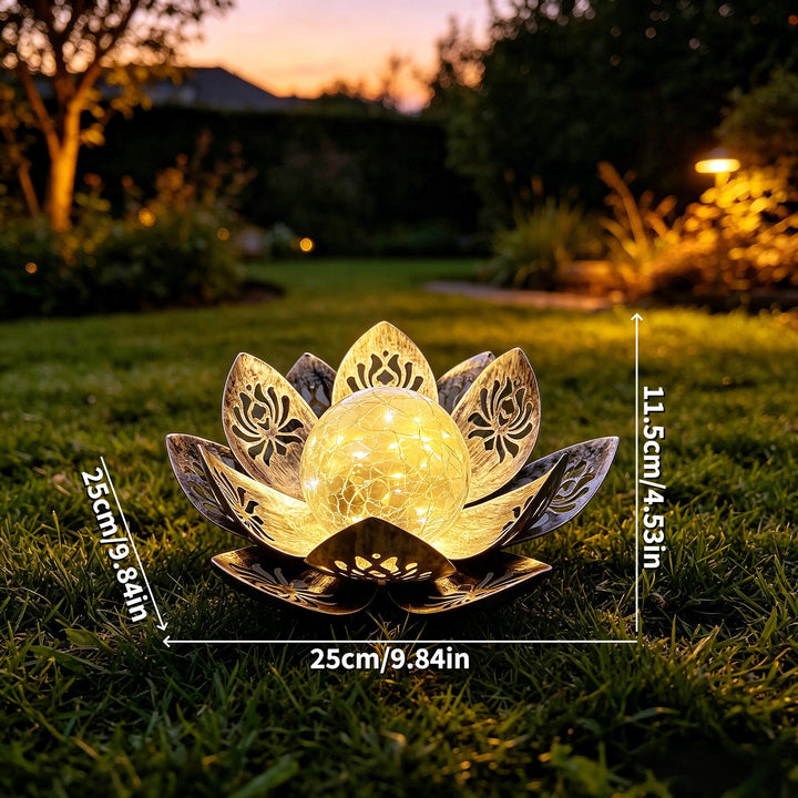 Decorative Lotus Solar Garden Light With Cracked Glass Orb Kalsten
