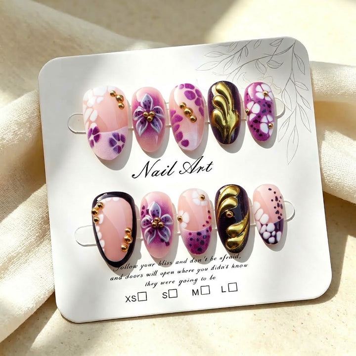 Artistic Floral Embellished Press-On Nails